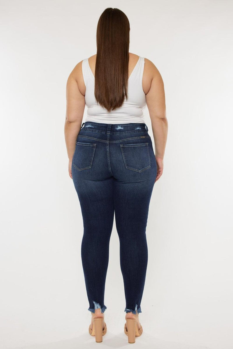 Kancan Full Size Cat's Whiskers Raw Hem High Waist Jeans - Three Mad Hatters Mercantile 