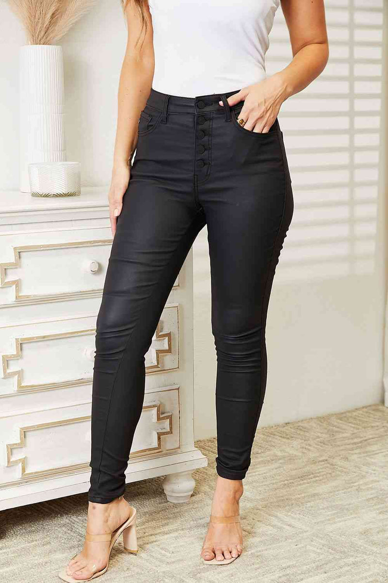 Kancan Full Size High Rise Black Coated Ankle Skinny Jeans jeans   