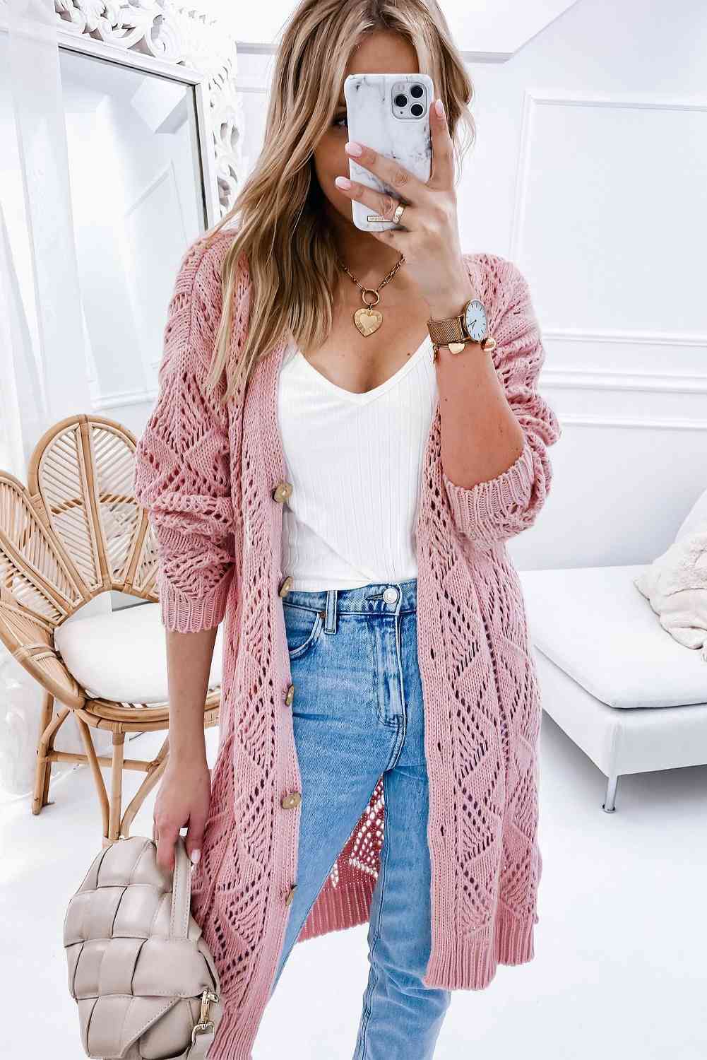 V-Neck Long Sleeve Cardigan Cardigan   