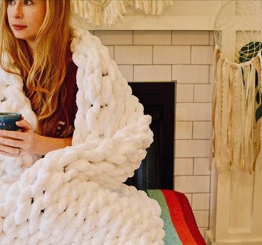 Chunky Knit Blanket in White