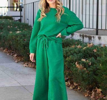 Double Take Full Size Textured Long Sleeve Top and Drawstring Pants Set