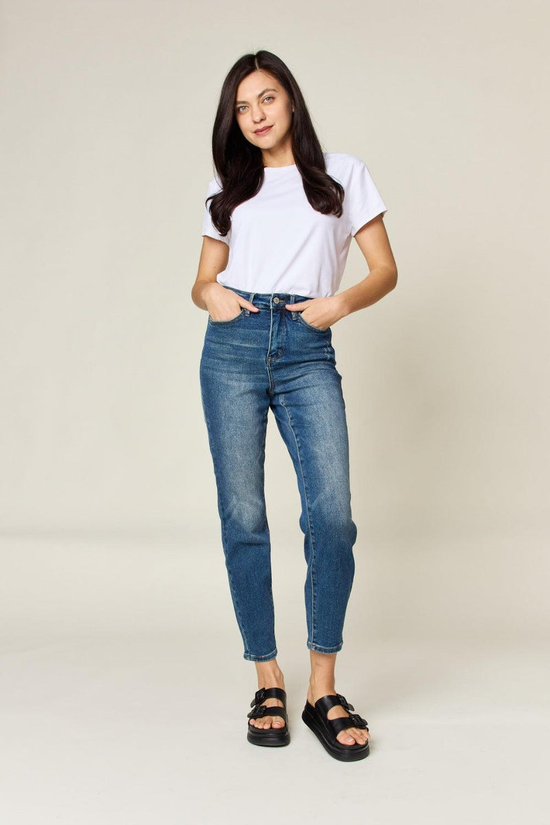 Judy Blue Full Size Tummy Control High Waist Slim Jeans - Three Mad Hatters Mercantile 