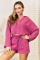 Basic Bae Buttoned Long Sleeve Top and Shorts Set Womens Matching Sets Fuchsia S 