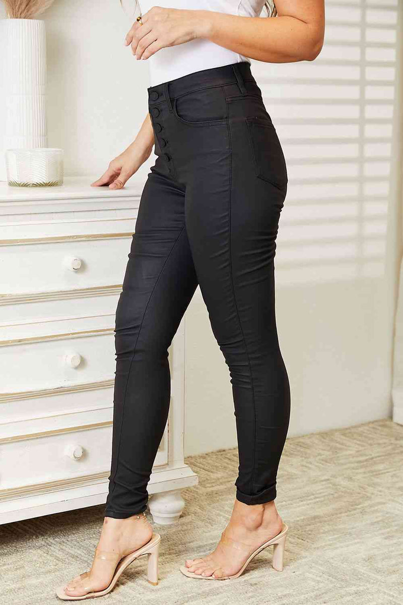 Kancan Full Size High Rise Black Coated Ankle Skinny Jeans jeans   