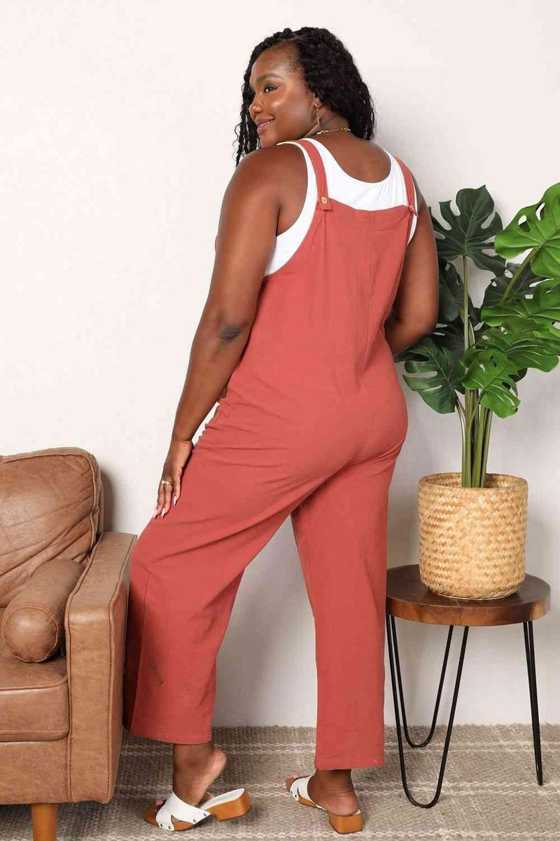 Double Take Wide Leg Overalls with Front Pockets - Three Mad Hatters Mercantile 