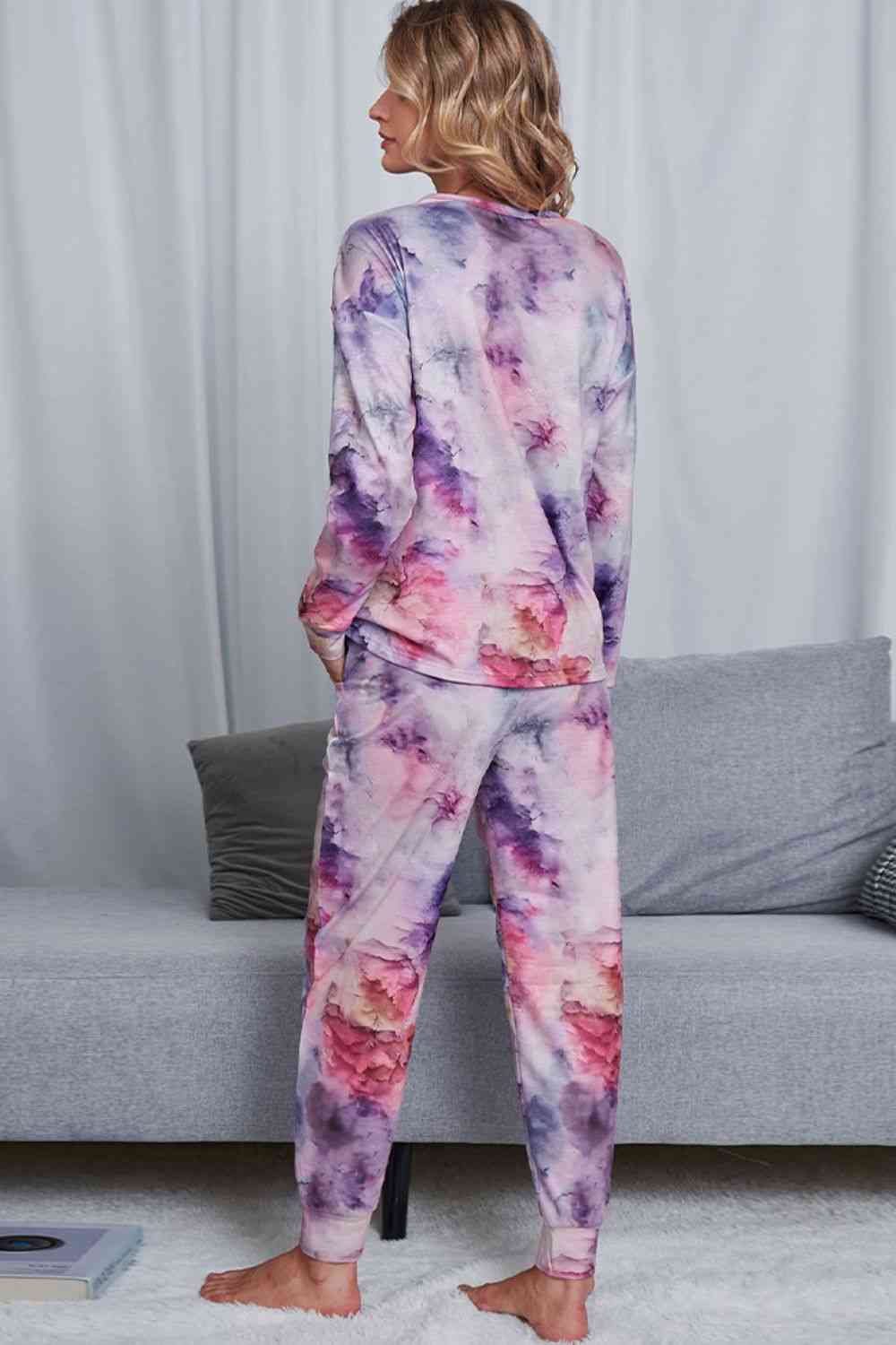 Tie-Dye Crewneck Top and Drawstring Waist Joggers Lounge Set Lounge Set   