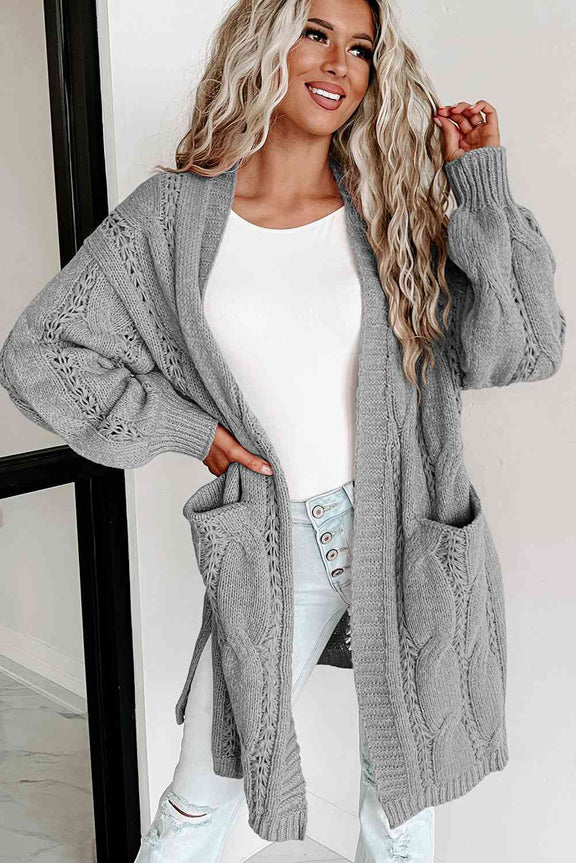 Cable-Knit Dropped Shoulder Cardigan Cardigan   