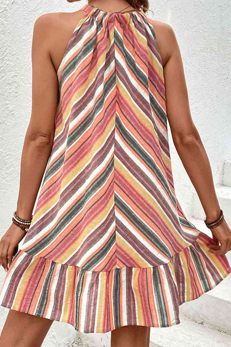 Striped Round Neck Sleeveless Mini Dress Sleeveless Dress   