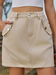 Pocketed Buttoned Mini Denim Skirt Womens Denim Skirt Sand S 