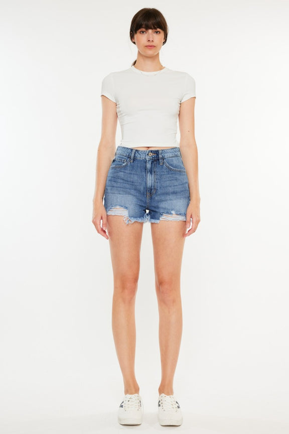 Kancan Distressed Raw Hem High Waist Denim Shorts Womens Denim Shorts   