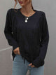 Double Take Fringe Detail Ribbed Trim Sweater Sweater Black S 