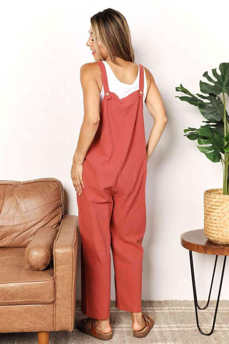 Double Take Wide Leg Overalls with Front Pockets - Three Mad Hatters Mercantile 