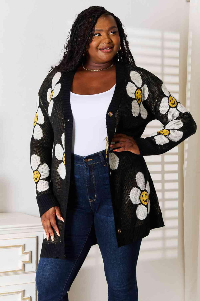 Double Take Floral Button Down Longline Cardigan - Three Mad Hatters Mercantile 