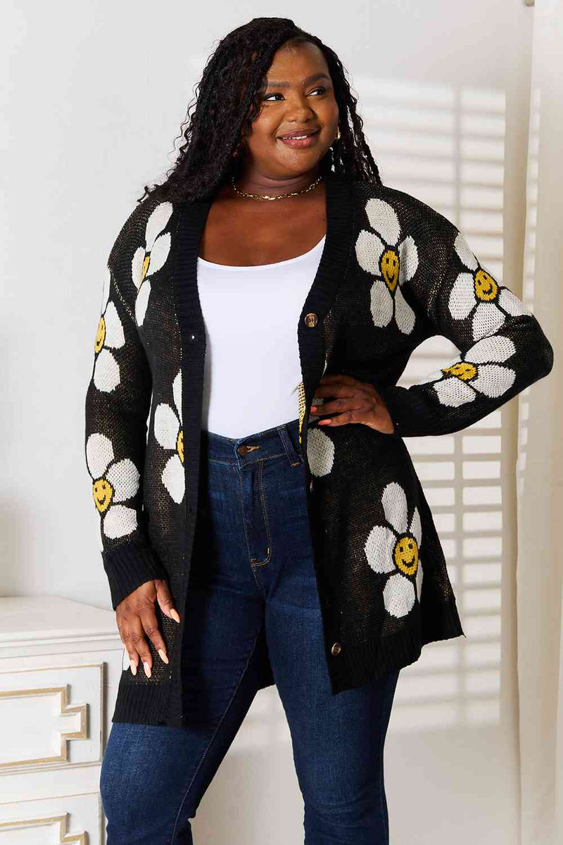 Double Take Floral Button Down Longline Cardigan Cardigan   