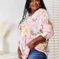 Double Take Floral Round Neck Three-Quarter Sleeve Top Womens Blouse   