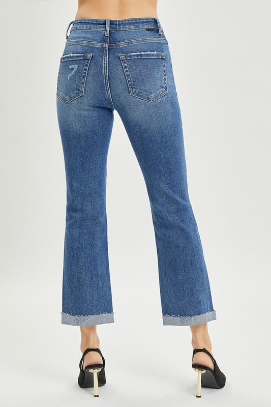 RISEN  Button Fly Cropped Bootcut Jeans Womens Cropped Jeans   