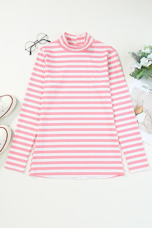 Double Take Striped Mock Neck Long Sleeve Top Womens Long Sleeve Tops   