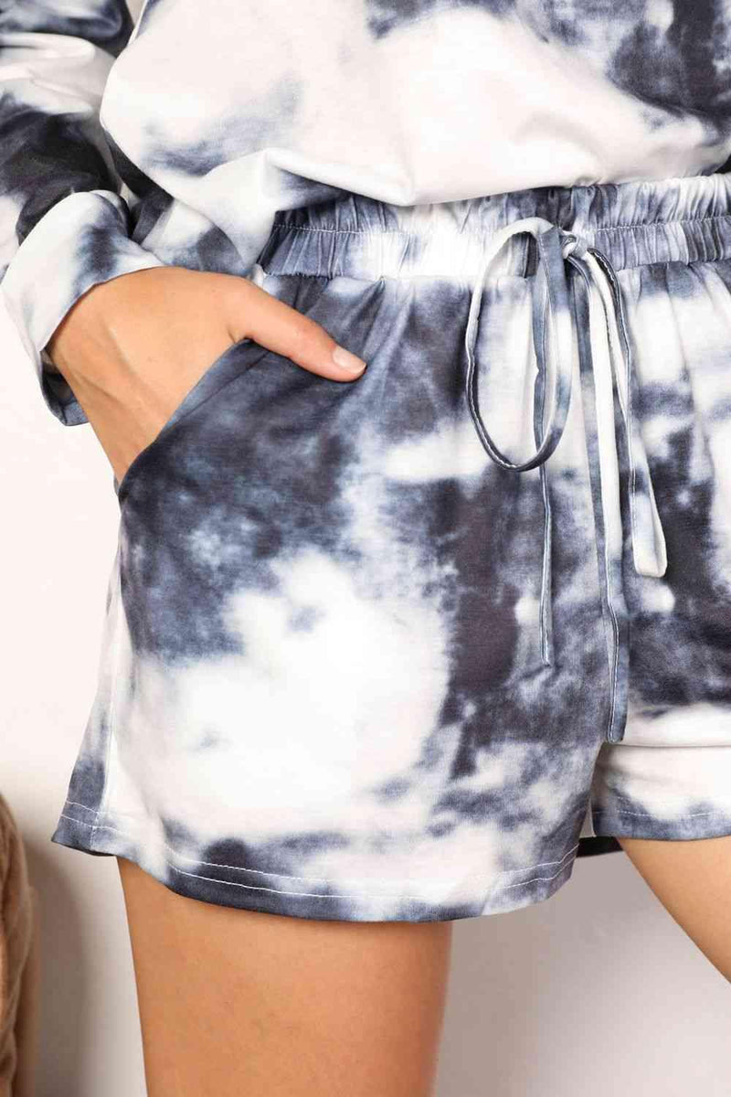 Double Take Tie-Dye Round Neck Top and Shorts Lounge Set - Three Mad Hatters Mercantile 