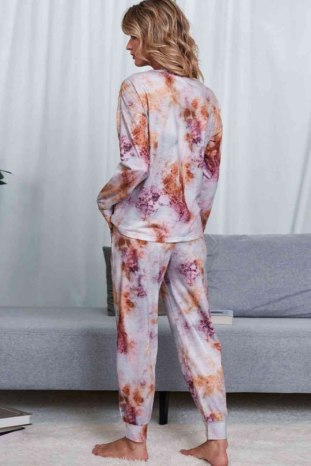 Tie-Dye Crewneck Top and Drawstring Waist Joggers Lounge Set Lounge Set   