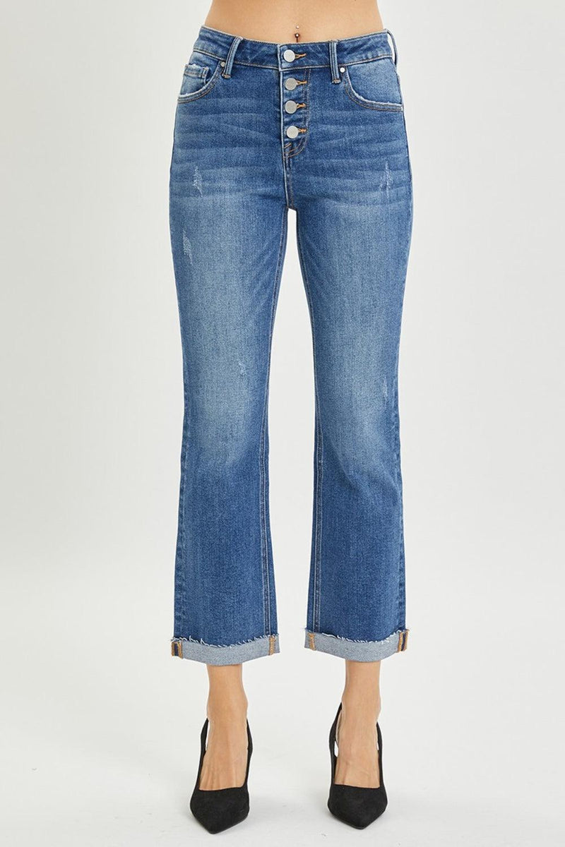 RISEN Button Fly Cropped Bootcut Jeans - Three Mad Hatters Mercantile 