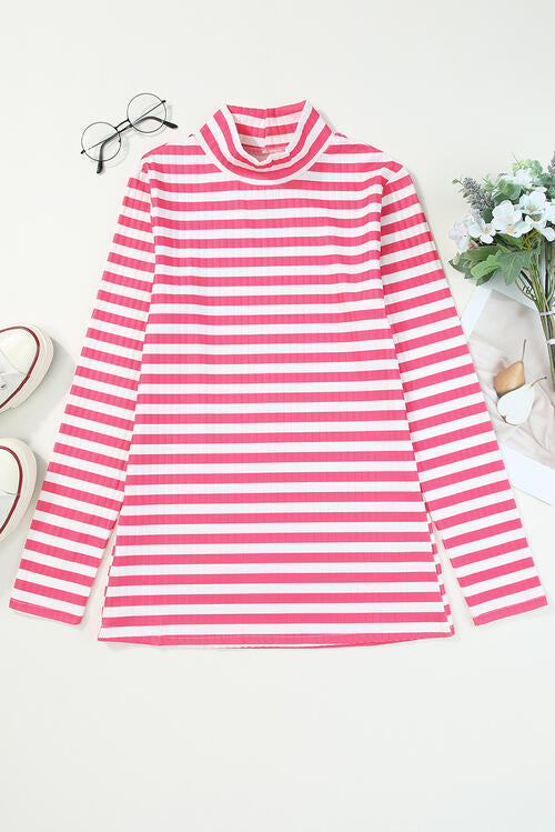 Double Take Striped Mock Neck Long Sleeve Top Womens Long Sleeve Tops   