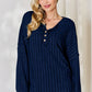 Basic Bae Full Size Ribbed Half Button Long Sleeve T-Shirt Womens Long Sleeve Shirt Peacock  Blue S 