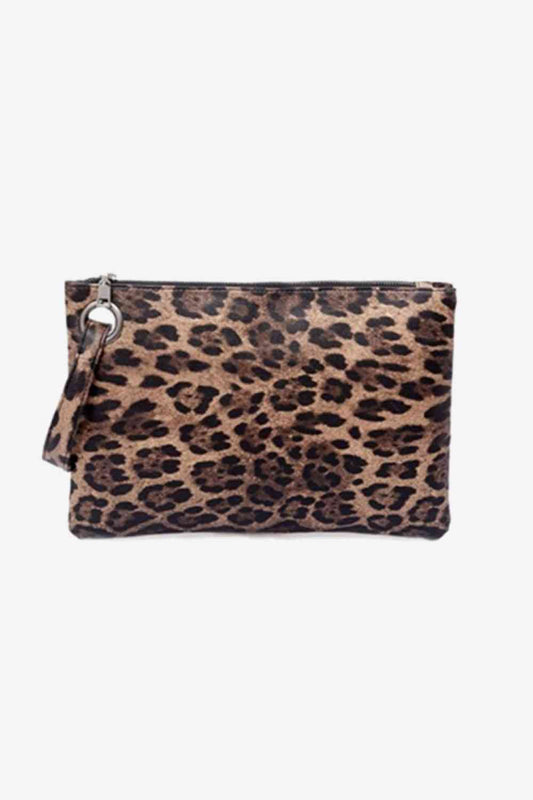 Leopard PU Leather Clutch Clutch Brown One Size 