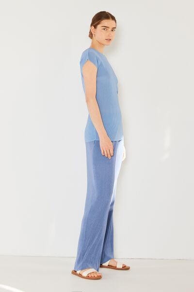 Marina West Swim Rib Pleated Elastic-Waist Wide Leg Pants    