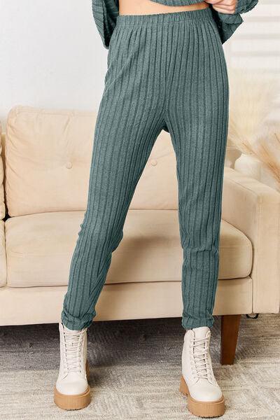 Basic Bae Full Size Notched Long Sleeve Top and Pants Set - Three Mad Hatters Mercantile 