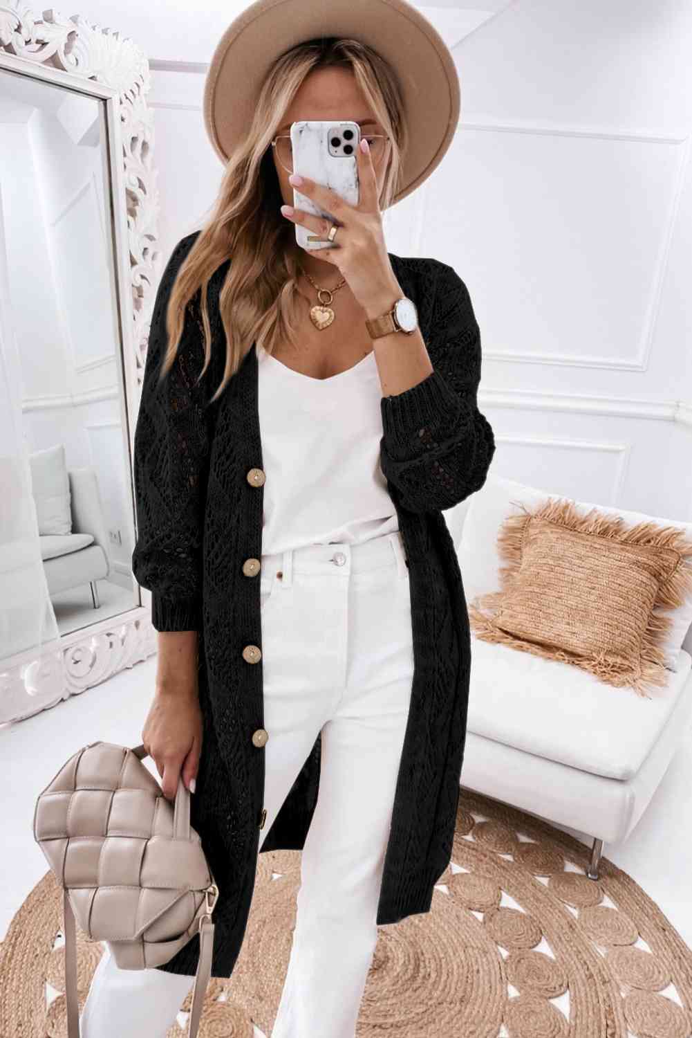 V-Neck Long Sleeve Cardigan Cardigan   