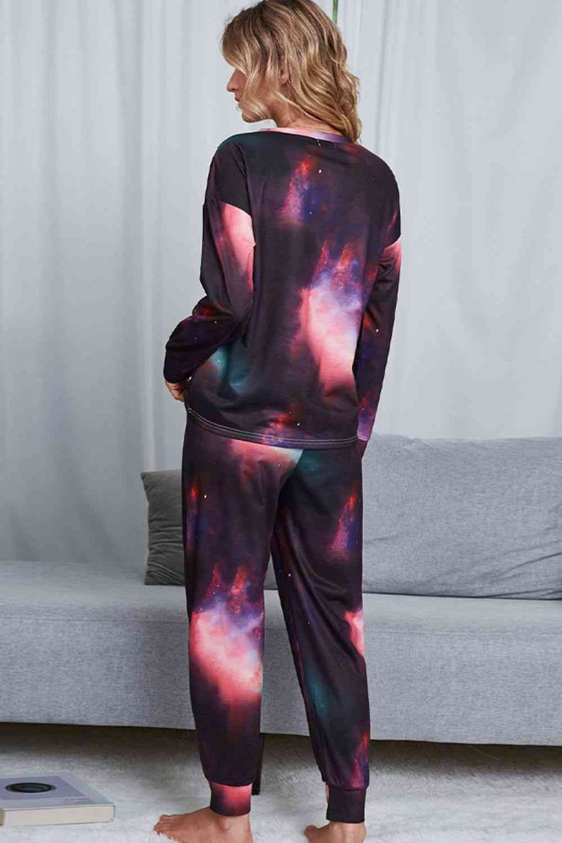 Tie-Dye Crewneck Top and Drawstring Waist Joggers Lounge Set Lounge Set   