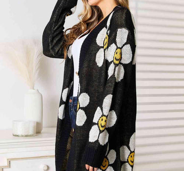 Double Take Floral Button Down Longline Cardigan