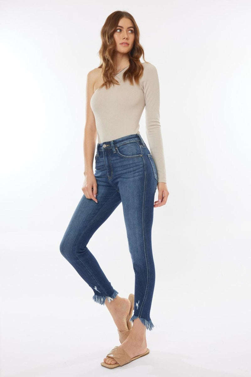 Kancan Raw Hem High Waist Cropped Jeans - Three Mad Hatters Mercantile 