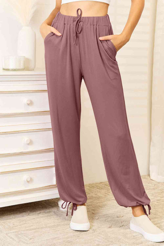 Basic Bae  Soft Rayon Drawstring Waist Pants with Pockets Drawstring Pants   