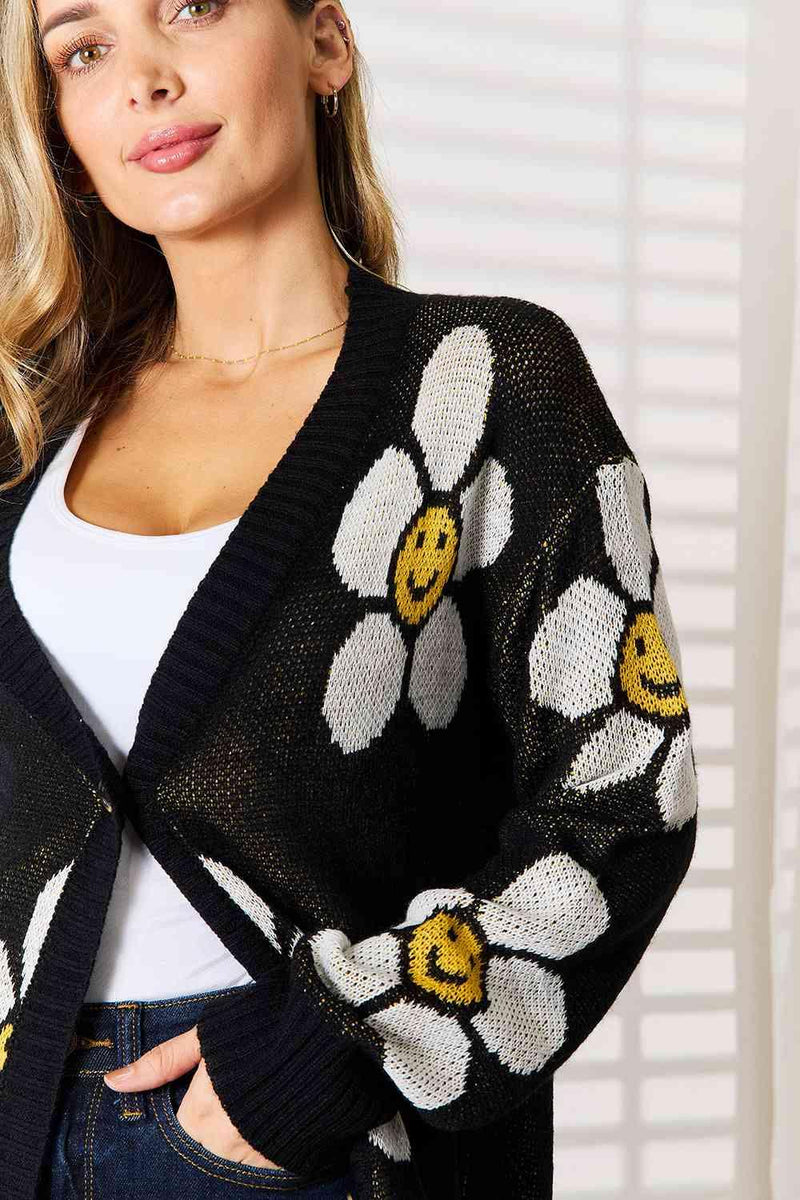 Double Take Floral Button Down Longline Cardigan - Three Mad Hatters Mercantile 