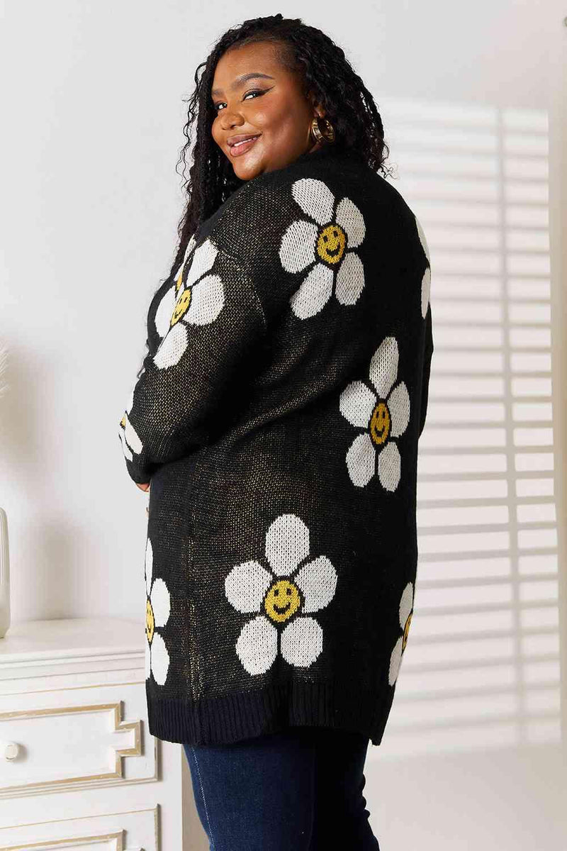 Double Take Floral Button Down Longline Cardigan - Three Mad Hatters Mercantile 