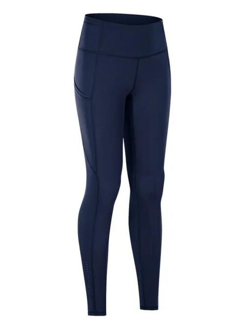 Wide Waistband Sports Leggings Womens Leggings Navy S 