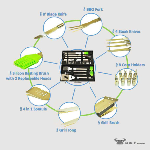 20-Piece Stainless-Steel BBQ Tool Kit BBQ Tool Kit   