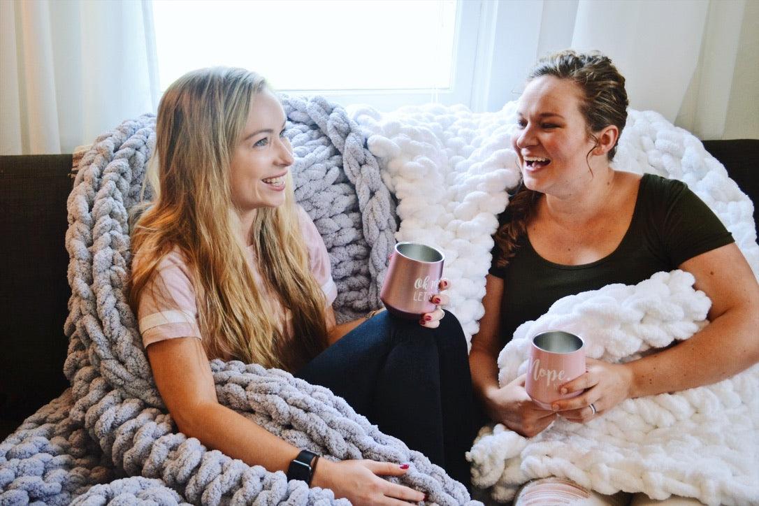 Chunky Knit Blanket in White - Three Mad Hatters Mercantile 