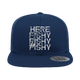 Here Fishy Fishy Embroidered Flat Bill Cap Mens Flatbill Hat   