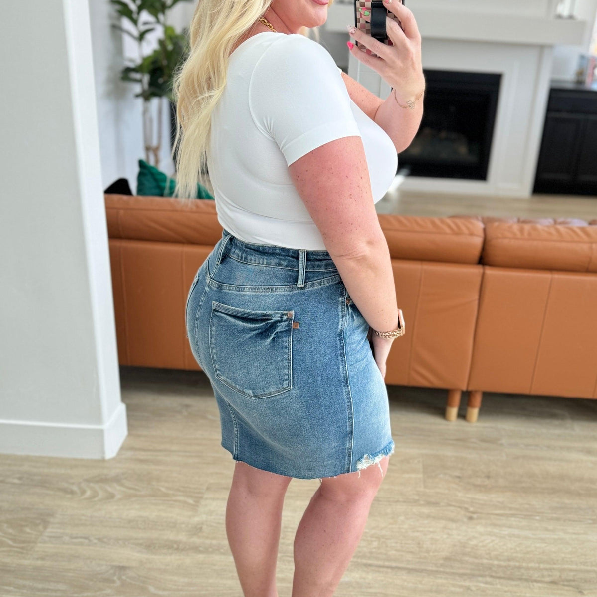 Carol High Rise Rigid Magic Denim Skirt Womens Denim Skirt   