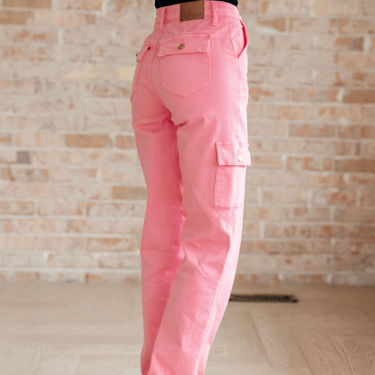 Peggy High Rise Cargo Straight Jeans in Pink - Three Mad Hatters Mercantile 