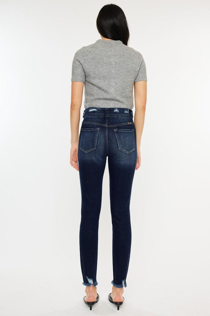 Kancan Full Size Cat's Whiskers Raw Hem High Waist Jeans - Three Mad Hatters Mercantile 