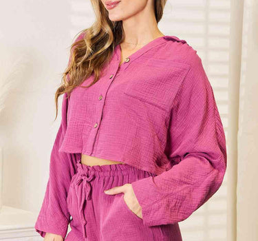 Basic Bae Buttoned Long Sleeve Top and Shorts Set