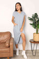 Double Take Short Sleeve Front Slit Hooded Dress Hooded Dress Light Gray S 