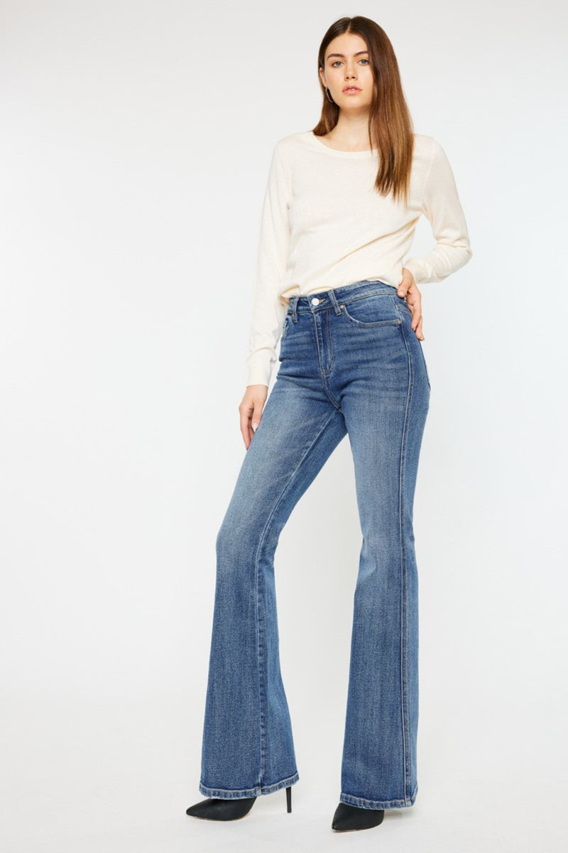 Kancan Cat's Whiskers High Waist Flare Jeans Womens Jeans   