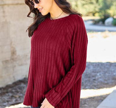 Basic Bae Full Size Ribbed Round Neck Long Sleeve Knit Top