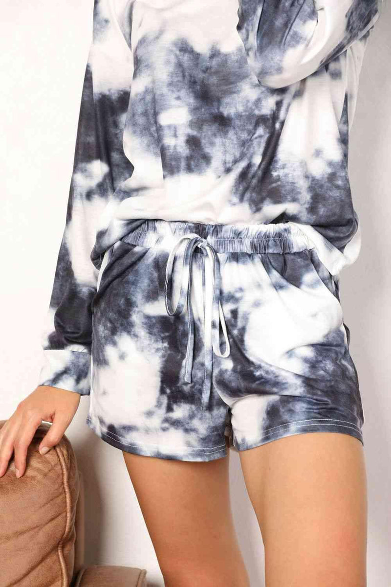 Double Take Tie-Dye Round Neck Top and Shorts Lounge Set - Three Mad Hatters Mercantile 