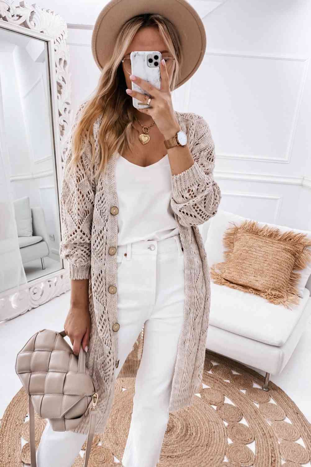 V-Neck Long Sleeve Cardigan Cardigan   