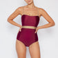 Marina West Swim Wave Break Contrast Trim One-Piece in Wine Womens Swimsuit   